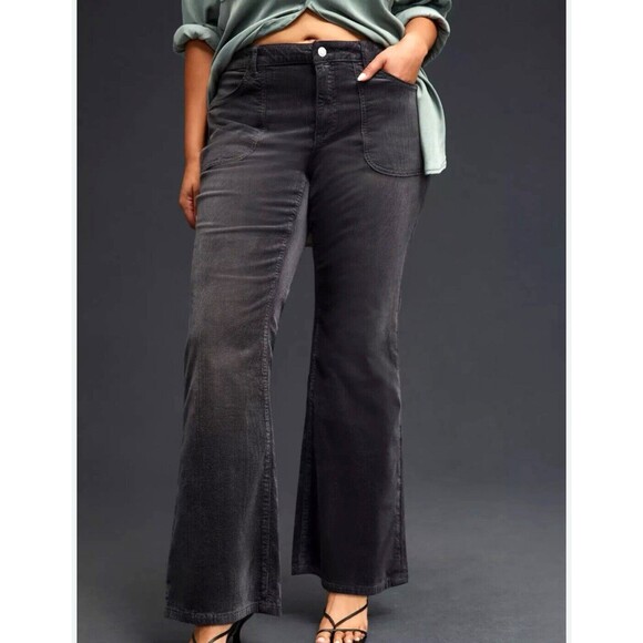 Anthropologie Pilcro Icon Flare Micro Corduroy Pants Jeans Black Gray, Size 30 - Picture 1 of 11
